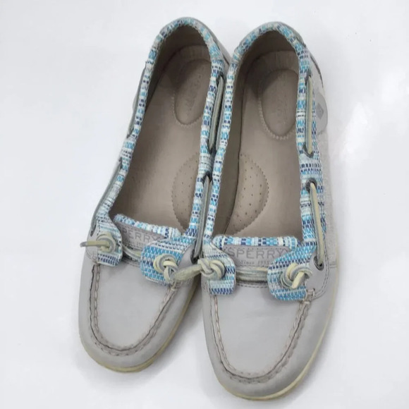 Women's Sperry Topsider Boat Shoes 8.5 Loafers Angelfish Rafia Slip On Blue Gray - Picture 8 of 14
